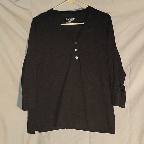 Chico's Button Henley‎ Top 3/4 Sleeve V Neck Casual Comfy Blouse - Picture 1 of 5